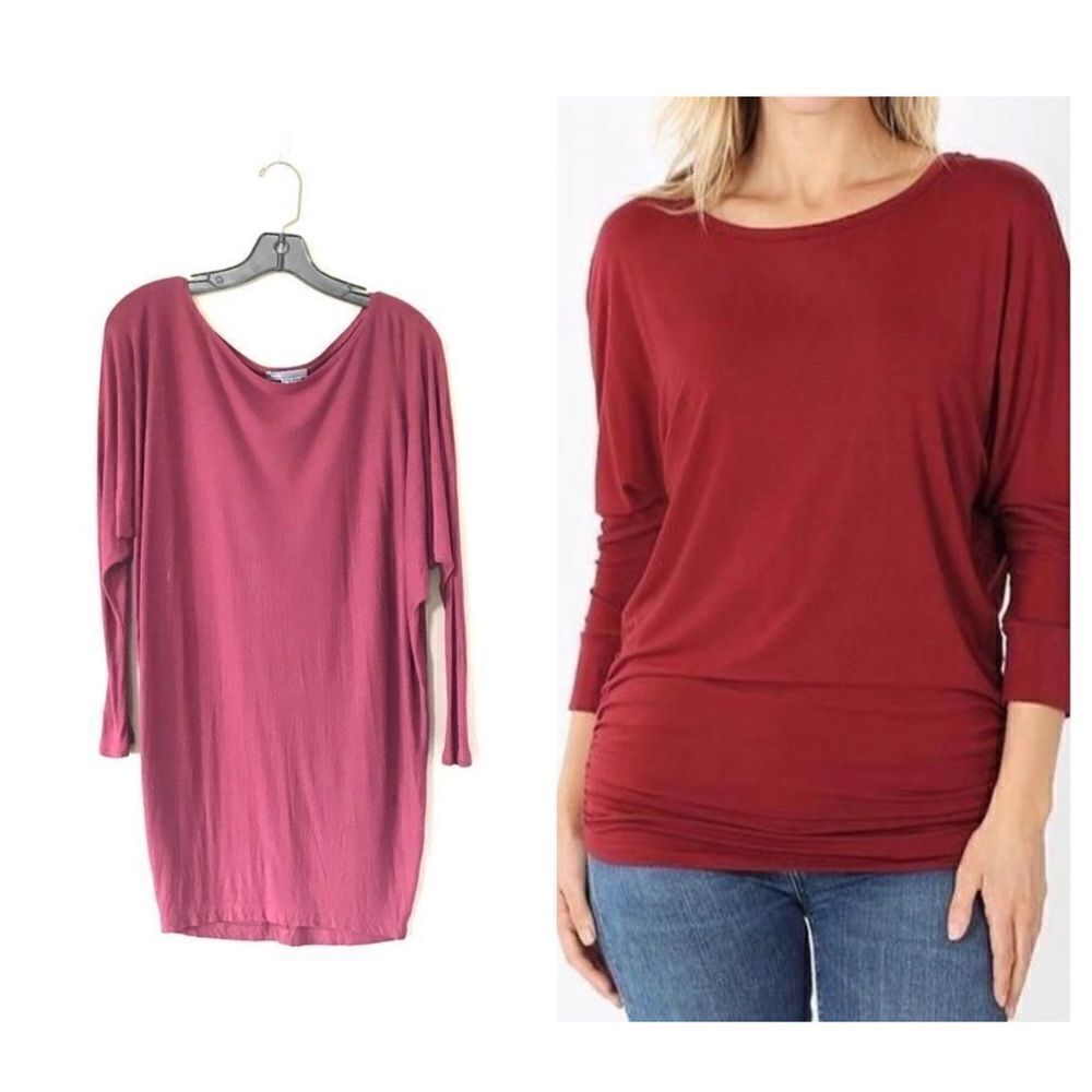 Vince Boat Neck 3/4 Sleeves Shirred Dolman Top